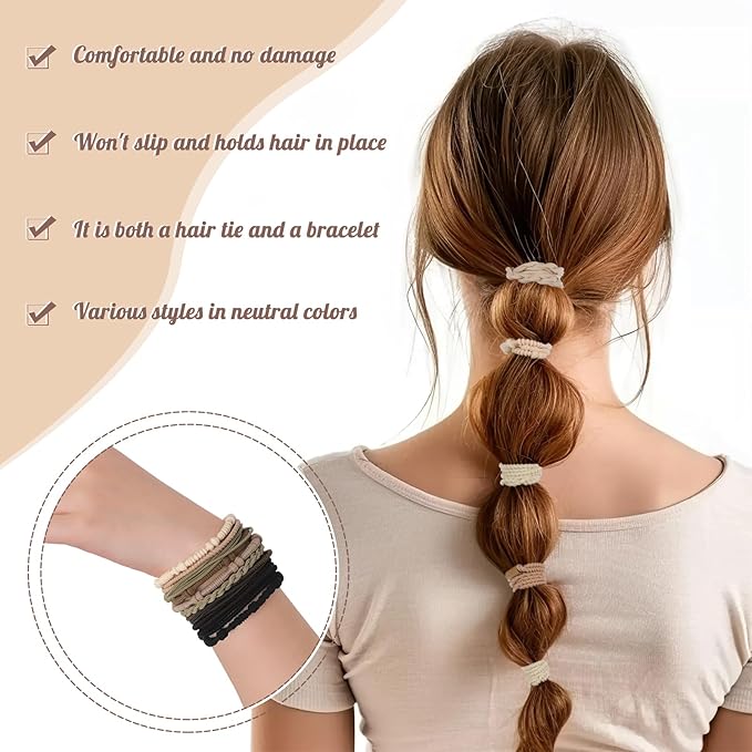 40 Pcs Boho Hair Ties, Hair Ties Bracelets for Women Neutral Colors Hair Ties Boho Accessories for Girls