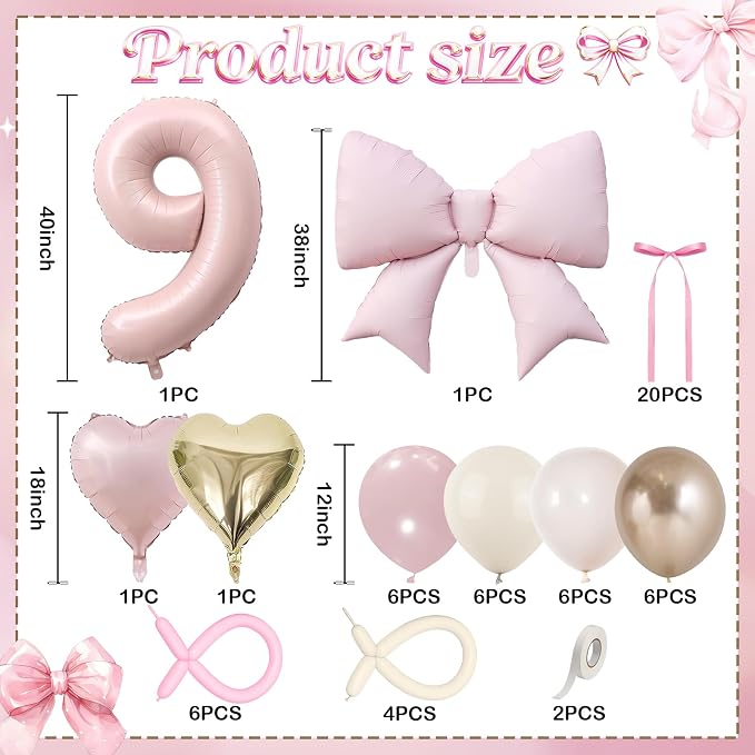 Light Pink 9 Balloon Number, Dusty Baby Pink Gold Sand White Latex Balloons 40 - Image 3