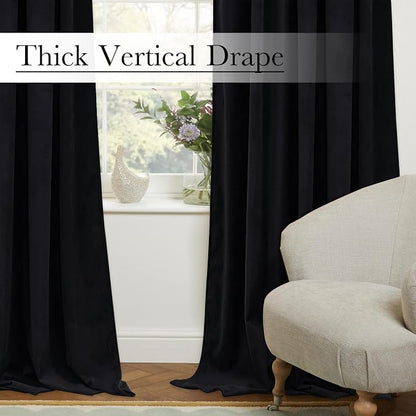 Black Velvet Theater Curtains Extra Wide Blackout Window Drapes - Image 8