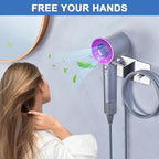 Hair Dryer Holder Wall Mounted, Blow Dryer Holder Adhesive, Metal Hairdryer Holder for Bathroom, Hair Tool Organizer with Plug&Cord for Cabinet Bathroom Bedroom Barber Shops