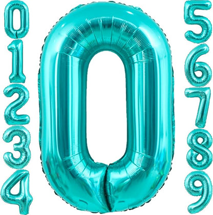 40 Inch Big Teal Blue Number 0 Foil 0-9 Mylar Helium Balloons | Large Digital by SULALABOO