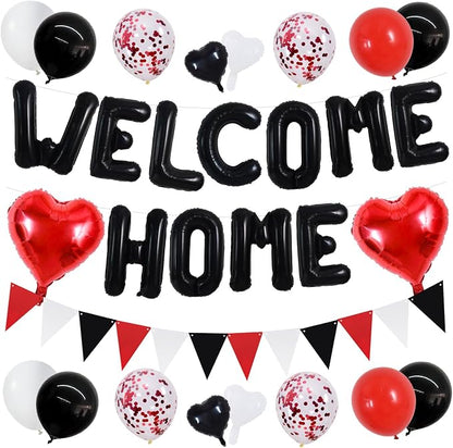 TONIFUL 16" Black Red Welcome Home Balloons Banner Housewarming Party Decor | by TONIFUL