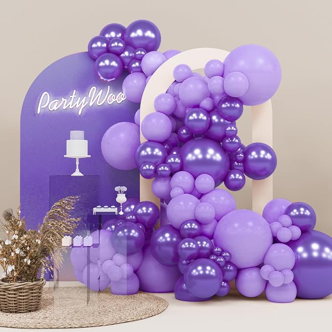 PartyWoo Purple Balloons 140pcs Metallic Purple Balloon Arch Kit | 18 12 10 5 by PartyWoo