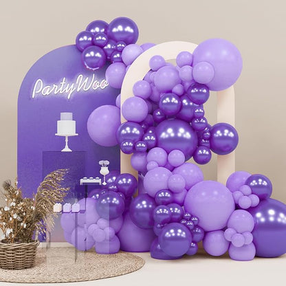 PartyWoo Purple Balloons 140pcs Metallic Purple Balloon Arch Kit | 18 12 10 5 by PartyWoo
