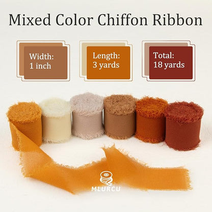 Terracotta Chiffon Ribbon Fall Ribbon 1 Inch x 3Yds Burnt - Image 2