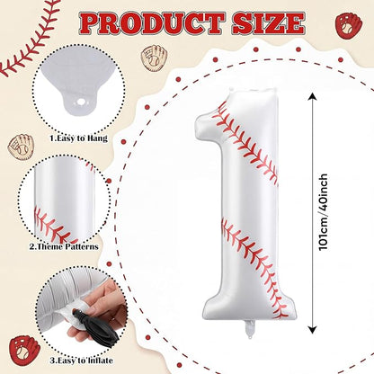 Jenaai Number 1 Baseball Balloons White Red and Blue Baseball Glove Balloons - Image 2