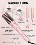 Farery 3-in-1 Interchangeable Automatic Rotating Curling Iron & Thermal Brush Set, 1'' /1.25'' Curling Iron, Automatic Hair Curler with 1.5'' Heating Round Curling Brush, 3 Temps Adjustable 300-410°F