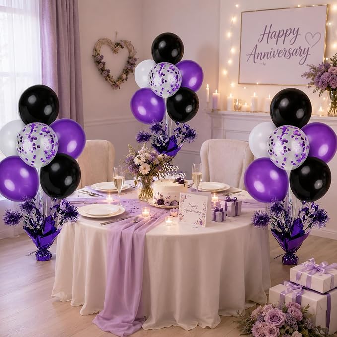 4 Set Purple Black Balloon Centerpieces - Image 7