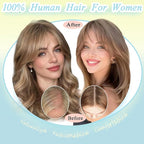 Hair Toppers for Women Real Human Hair, 360° 3D Toppers Pieces for Women with Thinning Crown Wispy Bangs 16 Inch Upgrade Big Basement (Light Brown, 16 Inch Wispy Bangs)