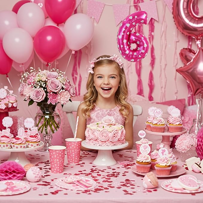TONIFUL Number Balloon 16 Inch 10Pcs Pink Polka 0-9 Birthday Number Ballons | - Image 6