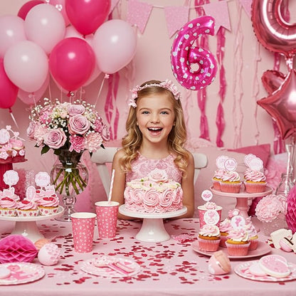 TONIFUL Number Balloon 16 Inch 10Pcs Pink Polka 0-9 Birthday Number Ballons | - Image 6