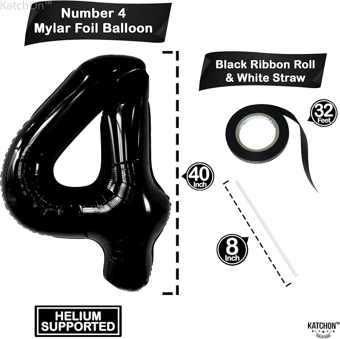KatchOn Black Number 4 Balloons 40 Inch, 4 Birthday Decorations | Black 4 - Image 2