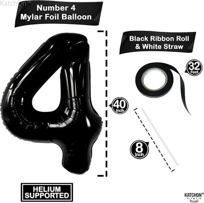 KatchOn Black Number 4 Balloons 40 Inch, 4 Birthday Decorations | Black 4 - Image 2