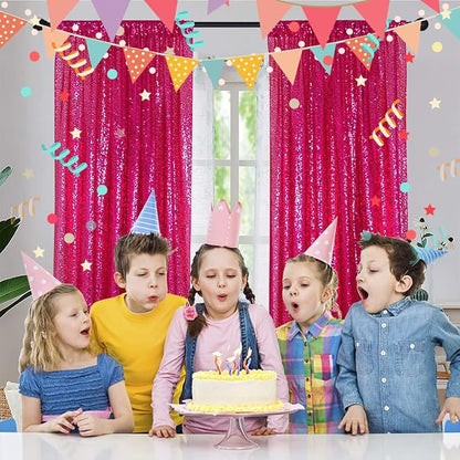 Poise3EHome Hot Pink Sequin Backdrop, 2 Panel 2x8ft Glitter Curtain - Image 7