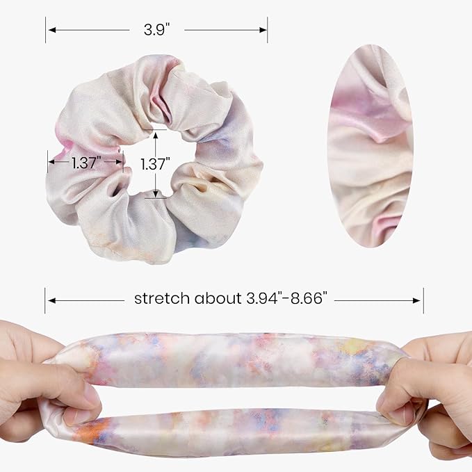 LILYSILK Silk Charmeuse Scrunchy -Ponytail Holder -Scrunchies For Hair Sleep Cute- Tie Dye Silk Scrunchies For Women Soft Hair Care (Pink-Purple Watercolor)
