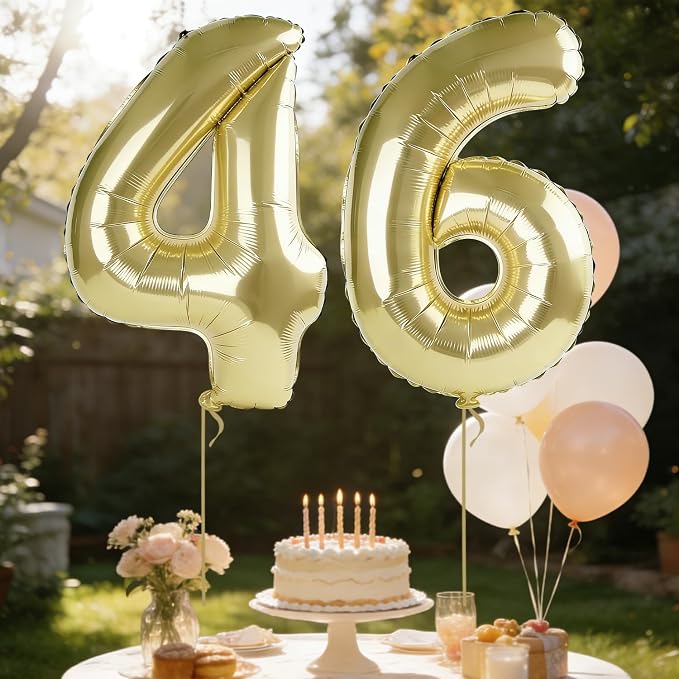 40 Inch Number 46 Balloons for 46th Birthday Party Decorations, 0-100 Champagne - Image 3