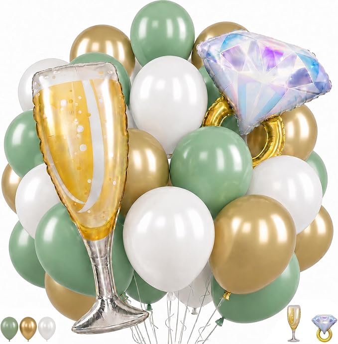Sage Green White Gold Balloons by Togvu