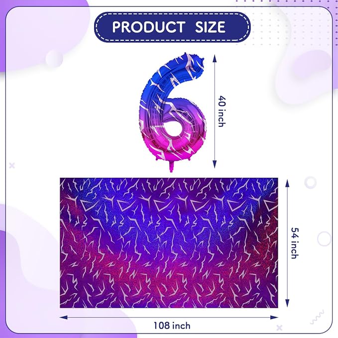 2pcs Purple Demon 54''x108'' Birthday Tablecloth and 40 Inches Number 6 Hunters - Image 2