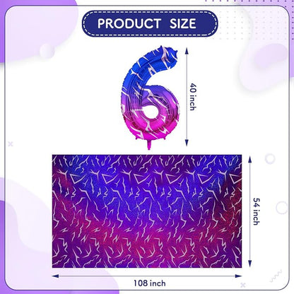 2pcs Purple Demon 54''x108'' Birthday Tablecloth and 40 Inches Number 6 Hunters - Image 2
