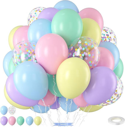 Pastel Balloons, 12 Inch Macaron Pink Yellow Purple Blue Green Latex and by Saxuxu