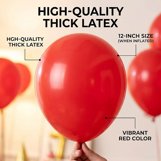 50pcs 12 Inch Vibrant Red Latex Balloons | Premium Red Balloons - Image 4