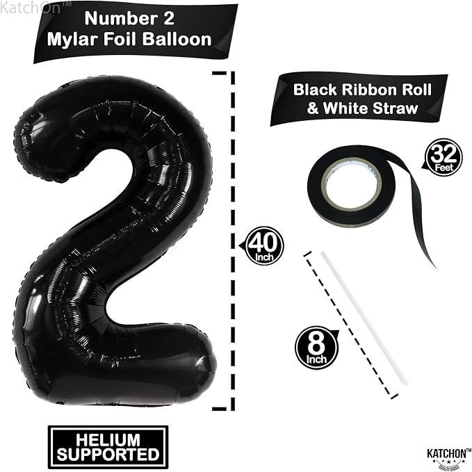 KatchOn Black Number 2 Balloon 40 Inch 2nd Birthday Decorations - Image 4
