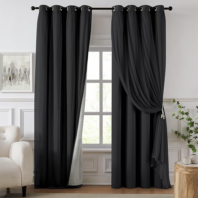 100% Blackout Curtains for Bedroom, Double Layer Black Curtains, Room Darkening by Swandream