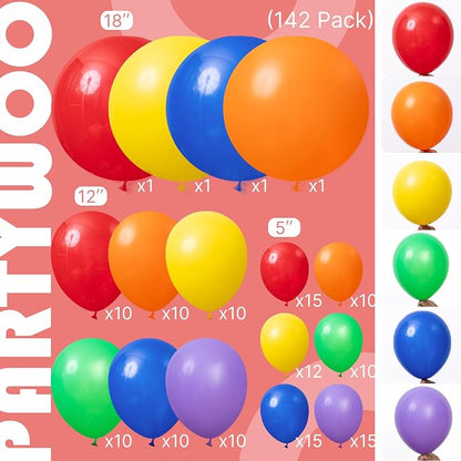 PartyWoo Rainbow Balloon Arch Kit 142pcs Colorful and Blue Balloons | Red Green - Image 2