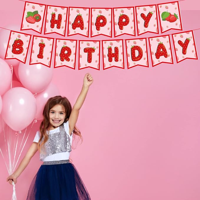 Strawberry Happy Birthday Banner Strawberry Birthday Party Decorations Baby - Image 3