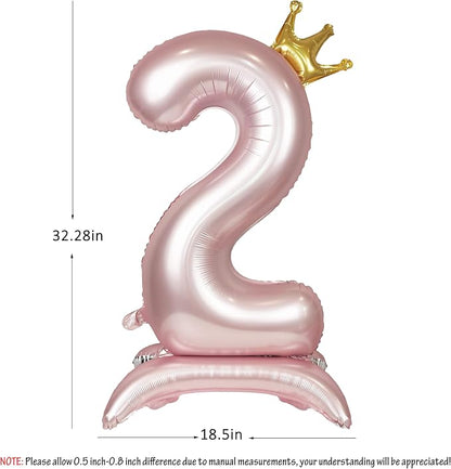 Pink Crown Number 2 Balloon Standing Pink Princess digital 2 Foil Balloon | - Image 2