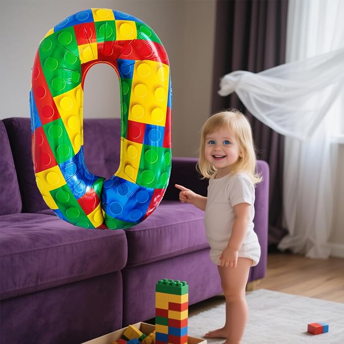 32 Inch Stackable Block Number Balloon – Colorful Brick Building Themed Big - Image 3