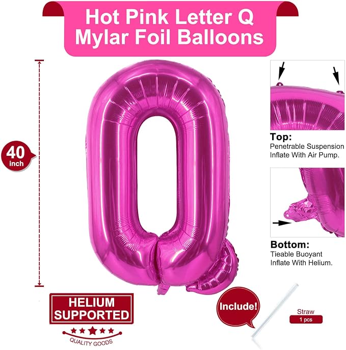 Lovoir 40 Inch Large Hot Pink Letter Q Balloons Big Size Jumbo Mylar Foil - Image 2