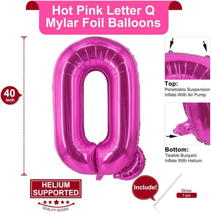 Lovoir 40 Inch Large Hot Pink Letter Q Balloons Big Size Jumbo Mylar Foil - Image 2
