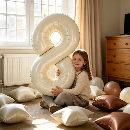 TONIFUL 8th Birthday Balloons 40 Inch Cream white Large Number 8 Foil Balloon - Image 5