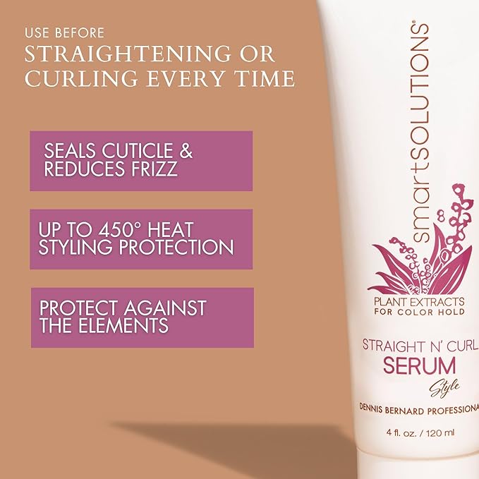 SMART SOLUTIONS Straight N' Curl Serum 4 oz, | Smooths & Straightens | Curves & Curls | Paraben-Free | Plant-based