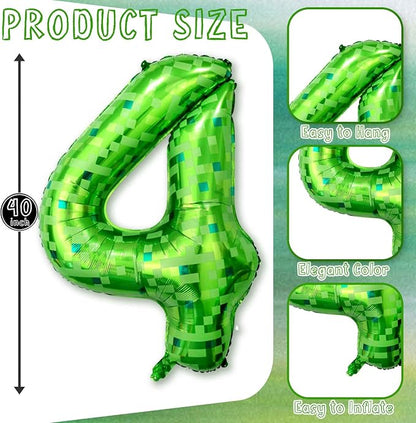 40 Inch Lime Green Pixel Number 14 Balloon, 14th Gaming Birthday Decor | Giant - Image 3