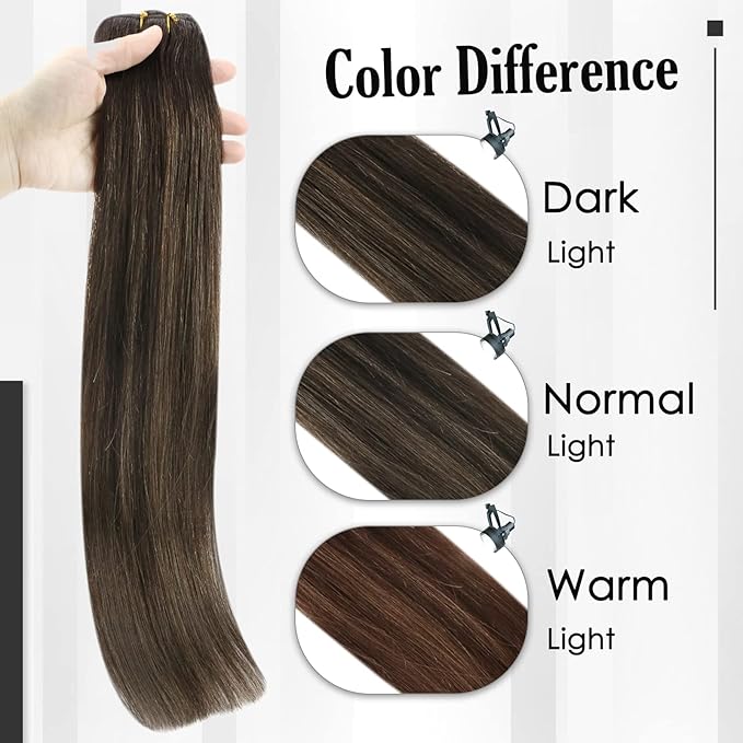 Full Shine Clip in Hair Extensions 3 Pcs 60 G Balayage Dark Brown Ombre Ash Brown Human Hair Extensions Clip ins 14 Inch