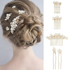 Pearl Hair Combs and Hair Pins for Bridal Women, Decorative Hair Accessories for Wedding Prom, Set of 5 (Silver)