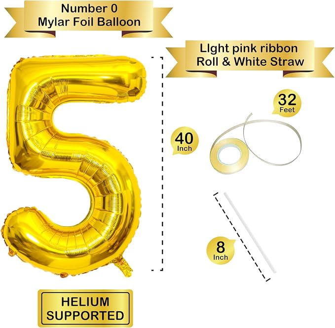 40 Inch Gold Number Balloons, Helium Mylar Foil Number Balloons - Image 3