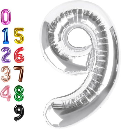 Number Balloons 9 Balloon Silver by Enyeopd