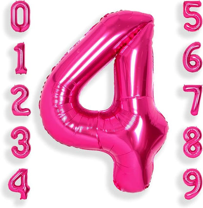 SUWEN 40 Inch Hot Pink Large 4 Number Balloons Big Foil Helium Number Balloons by SUWEN