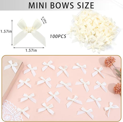 Ivory Mini Bows 1.57" 100PCS Small Satin Ribbon Bows - Image 2
