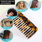 Fsmiling Hair Detangling Comb, Small Travel Purse Wide Tooth Pocket Comb for Thick Curly Wavy Hair, Acetate Hair Detangler Comb for Wet And Dry, 2 Pack