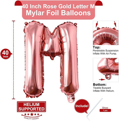 Lovoir 40 Inch Large Rose Gold Letter M Balloons Big Size Jumbo Mylar Foil - Image 2