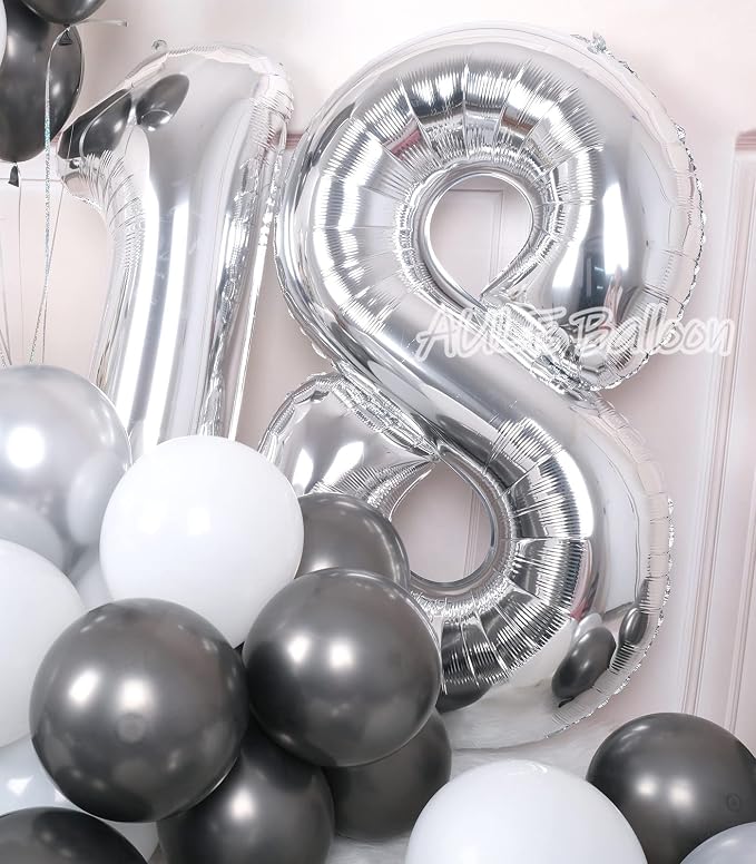 AULE 40 Inch Silver 18 Balloon Number Foil 0-9 Birthday Big Numbers | Birthday - Image 3