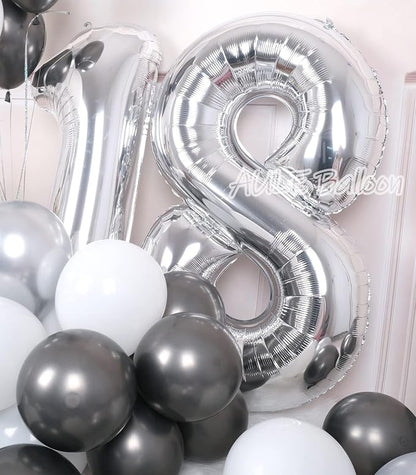 AULE 40 Inch Silver 18 Balloon Number Foil 0-9 Birthday Big Numbers | Birthday - Image 3