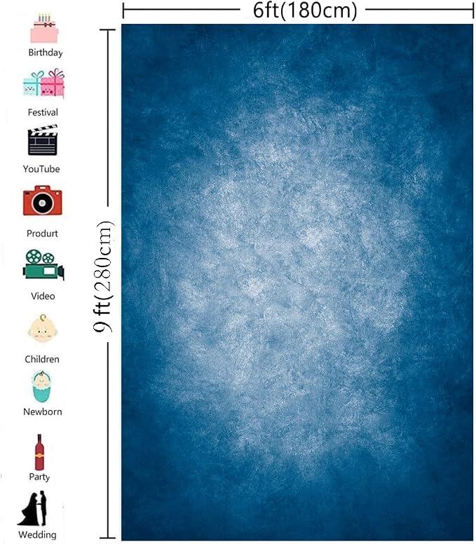 6x9ft Dark Blue Gradient Portrait Photo Backdrops Bright Center Abstract - Image 3