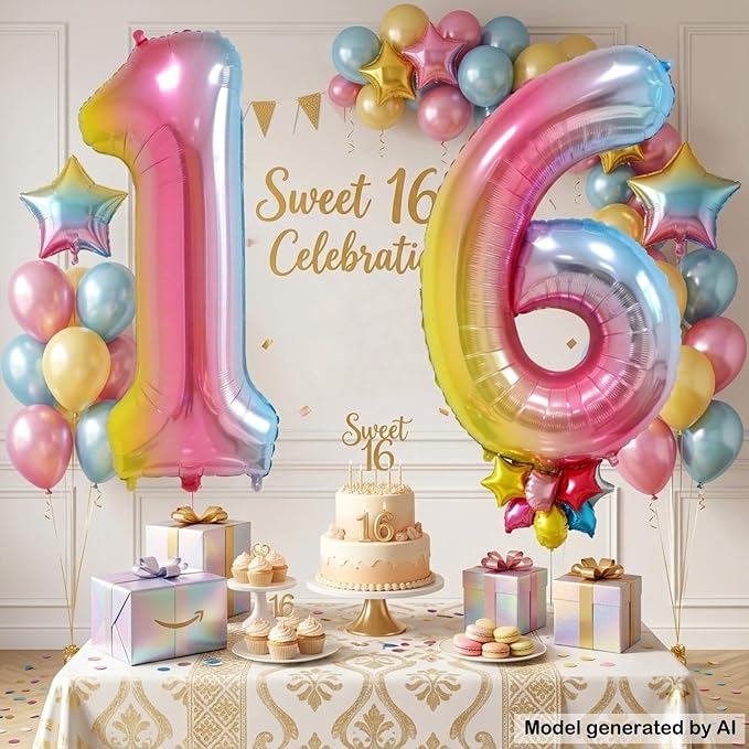 40 Inch Rainbow Foil Number 16 Balloon - Image 3