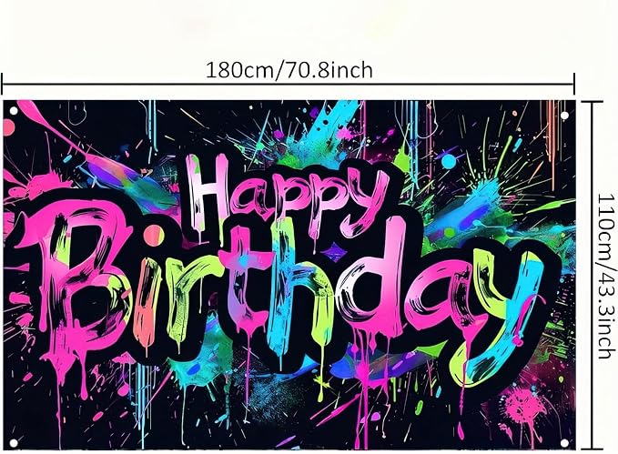 HOMETITUTE Neon Happy Birthday Banner 71x43 Inch Photography Backdrops | Glow - Image 5