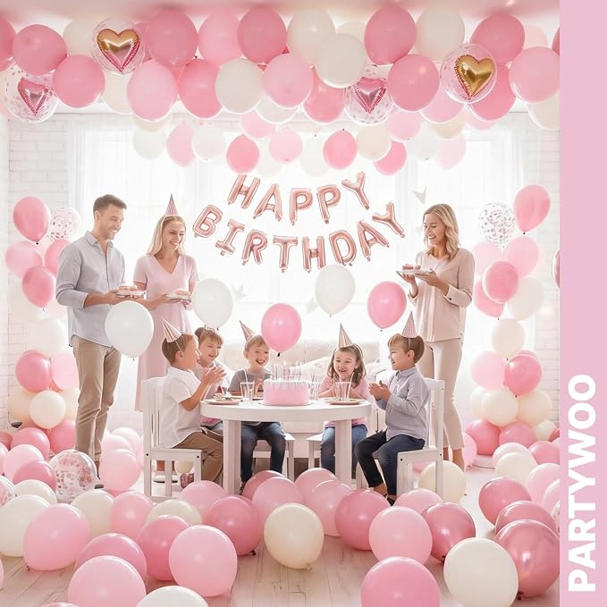 PartyWoo Pink and White Balloons 66pcs Metallic Pearl Pink White Balloons | - Image 8